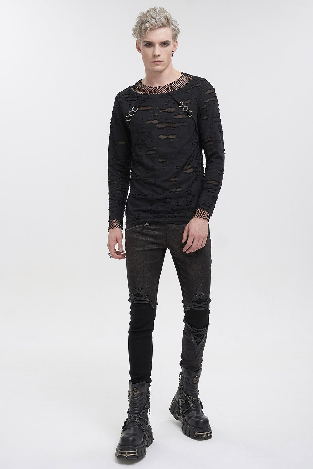 Black Whiskey Distressed Top - mens tops - VampireFreaks - Devil Fashion