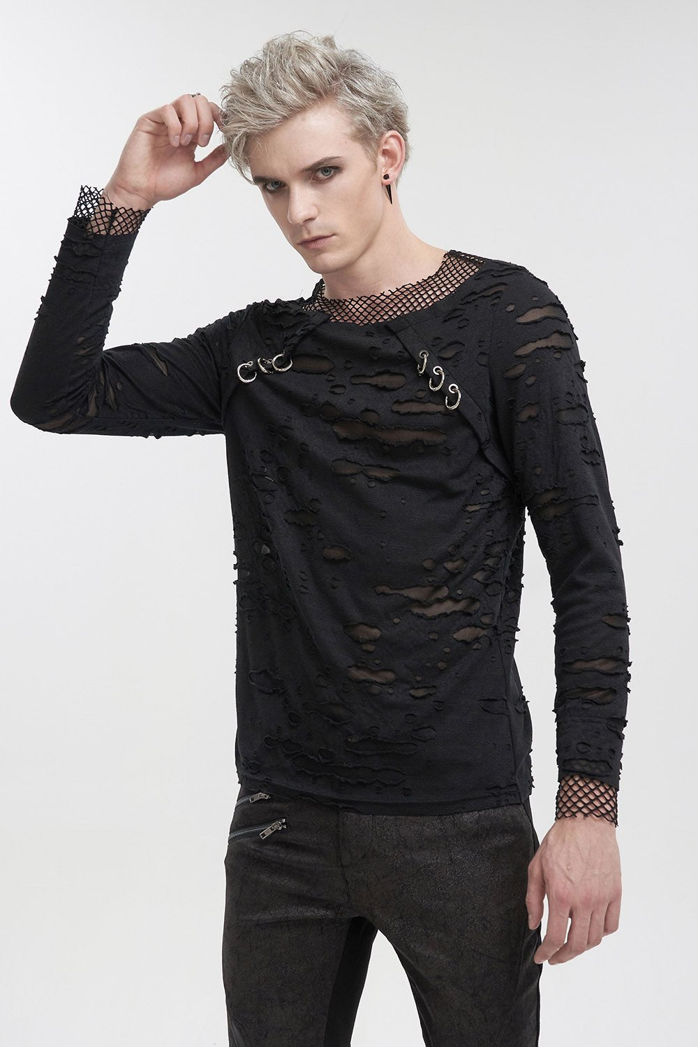 Black Whiskey Distressed Top - mens tops - VampireFreaks - Devil Fashion