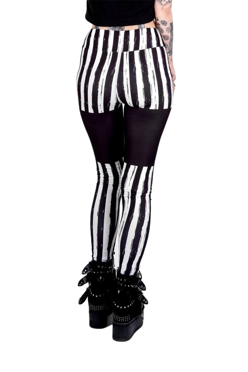 Black & White Striped Skull Leggings - womens bottoms - VampireFreaks - Too Fast