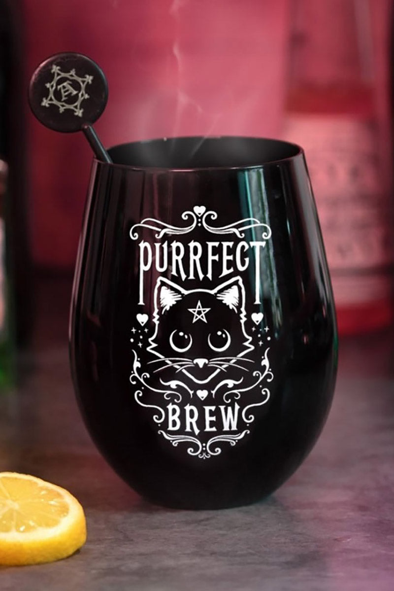 spooky stemless gothic cat glass