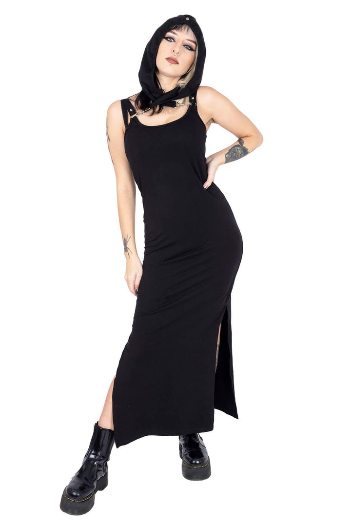 long black cotton breathable summer goth dress