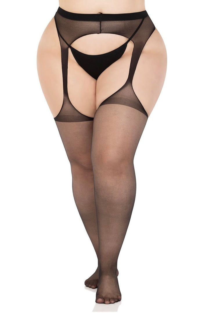 Black Witchery Suspender Tights [PLUS SIZE] - socks & stockings - VampireFreaks - Leg Avenue