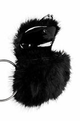Dark alternative fashion accessory with black faux fur oversized O ring handle and statement horseshoe hardware