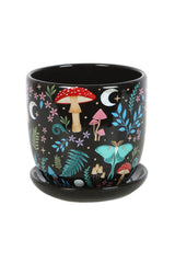 Dark forest print plant pot with matching saucer from Something Different
