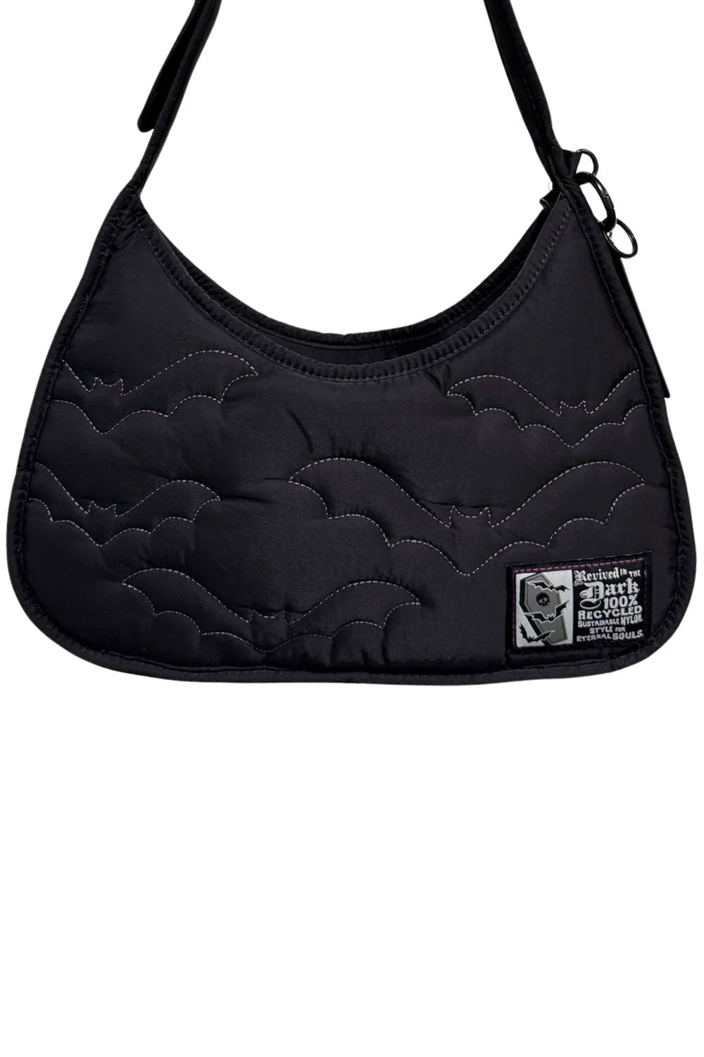 halloween grunge stitched purple bat black nylon handbag purse from Wicked Misfit