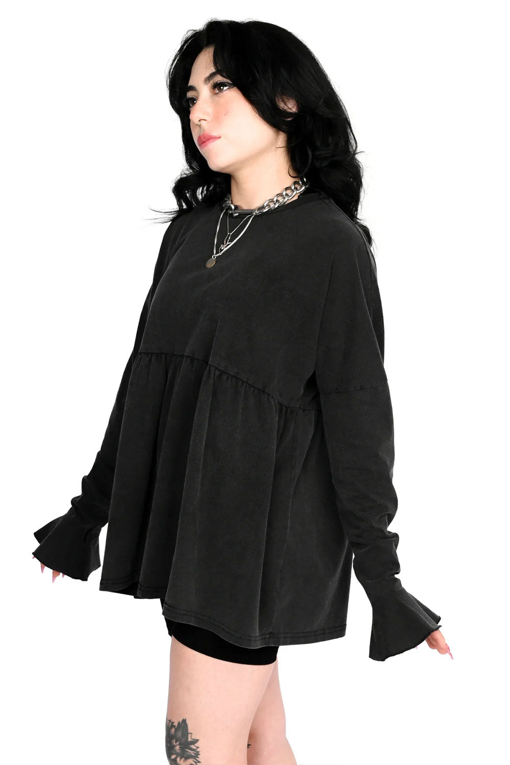 goth grunge womens long sleeve oversized, boxy fit and babydoll cut shirt top