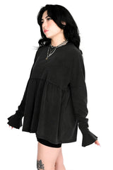 goth grunge womens long sleeve oversized, boxy fit and babydoll cut shirt top