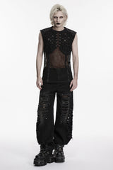 Mesh Cutout Lace Up Punk Vest Sleeveless Gothic Top from Punk Rave