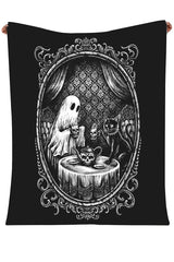 victorian goth ghost and black cat blanket