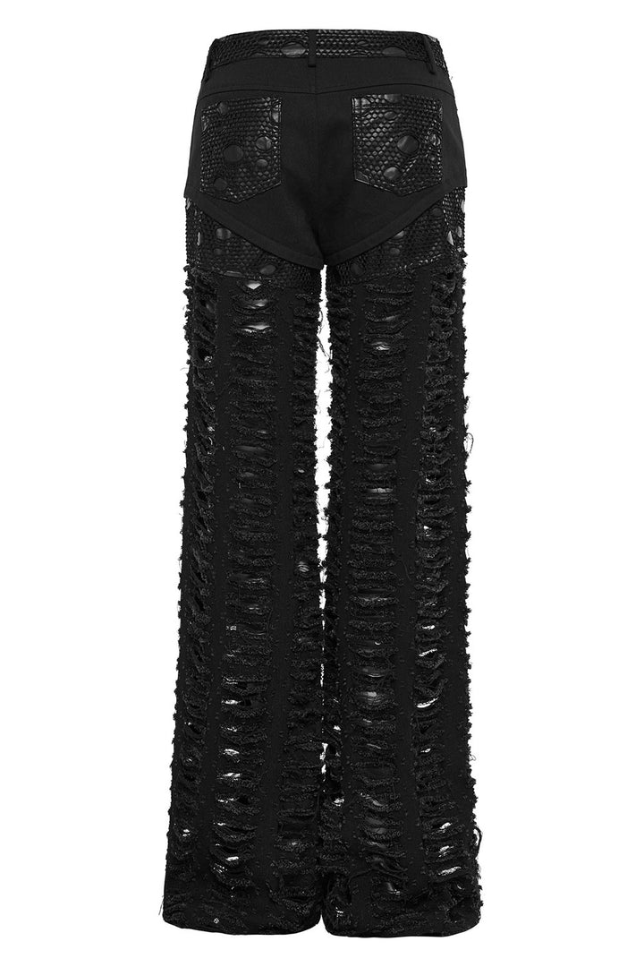 distressed shredded patchwork fishnet womens baggy ripped pants with pockets