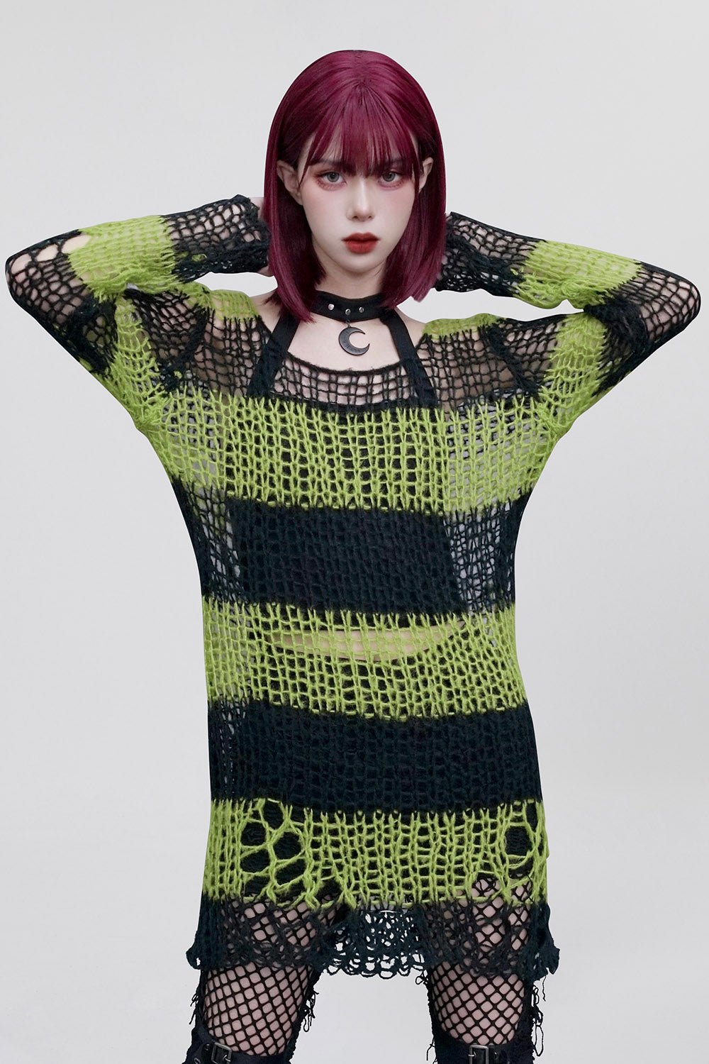 Bleed Green Striped Sweater [BLACK/GREEN] - womens tops - VampireFreaks - Punk Rave