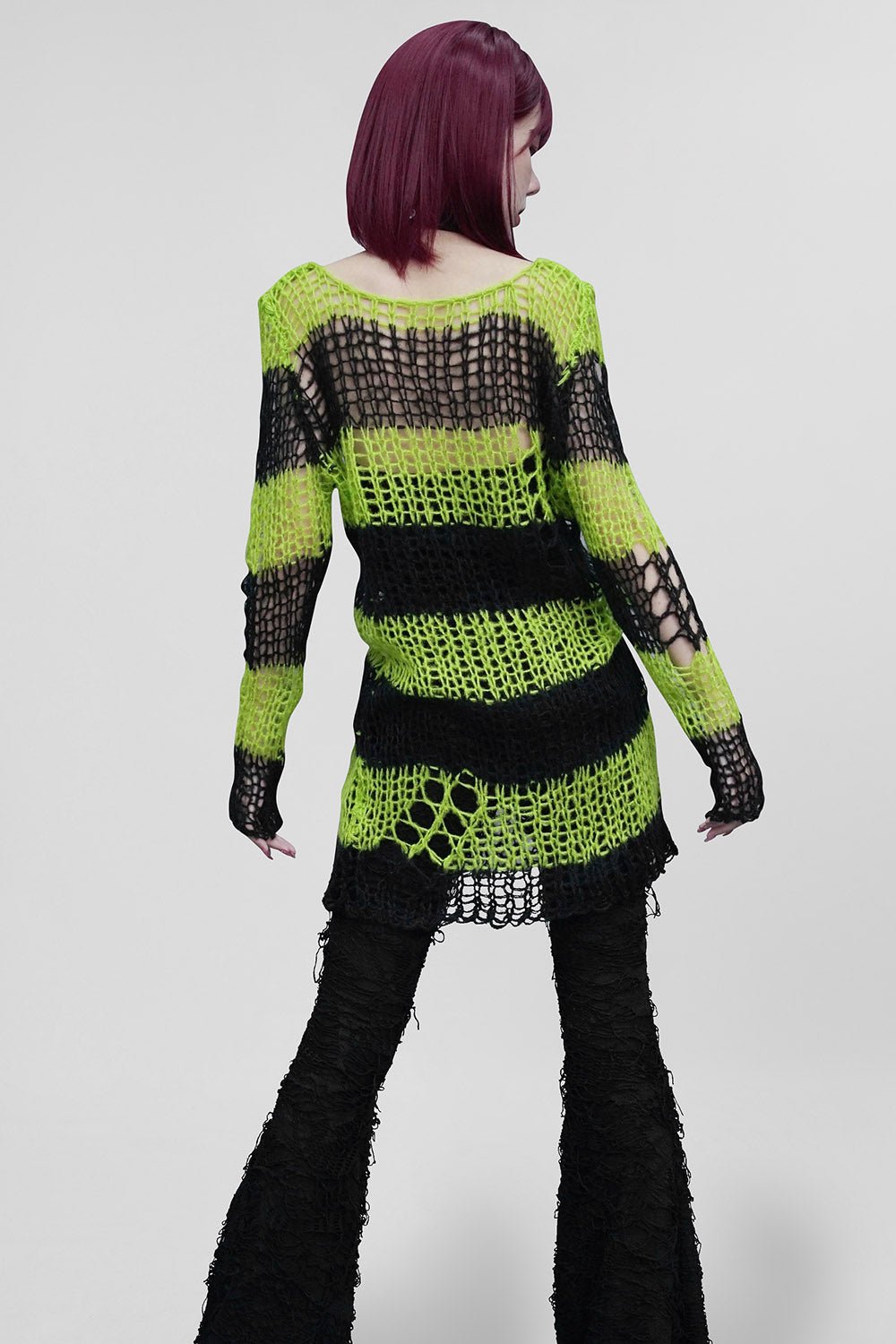 Bleed Green Striped Sweater [BLACK/GREEN] - womens tops - VampireFreaks - Punk Rave