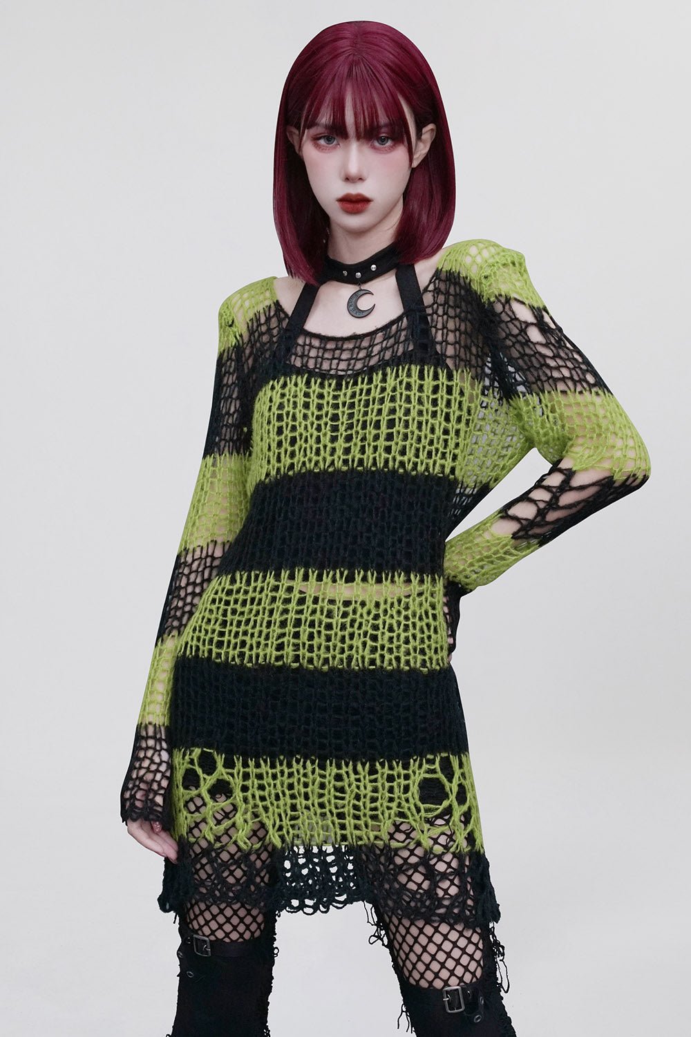 Bleed Green Striped Sweater [BLACK/GREEN] - womens tops - VampireFreaks - Punk Rave