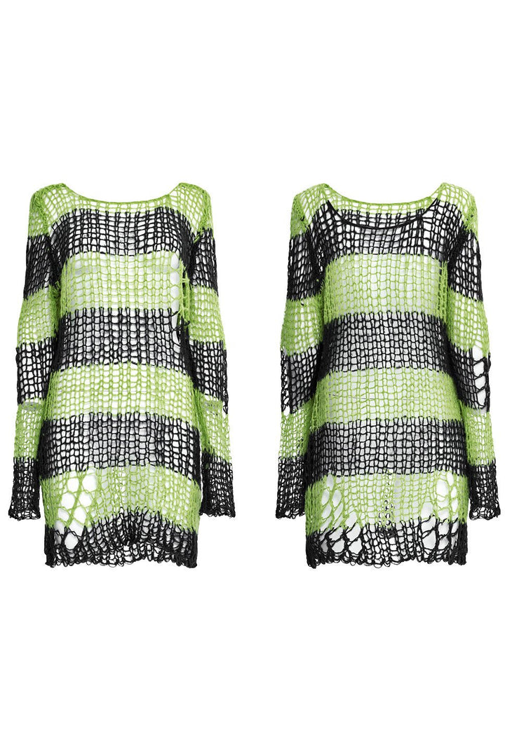 Bleed Green Striped Sweater [BLACK/GREEN] - womens tops - VampireFreaks - Punk Rave