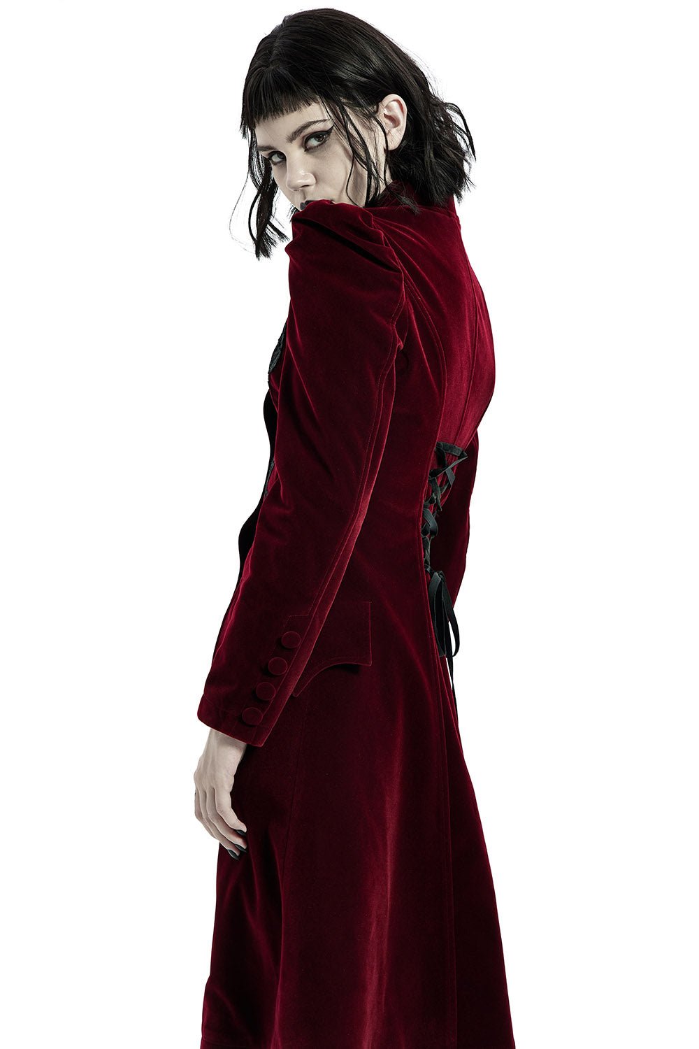 Bleeding Rose Velvet Coat [RED] - womens outerwear - VampireFreaks - Punk Rave