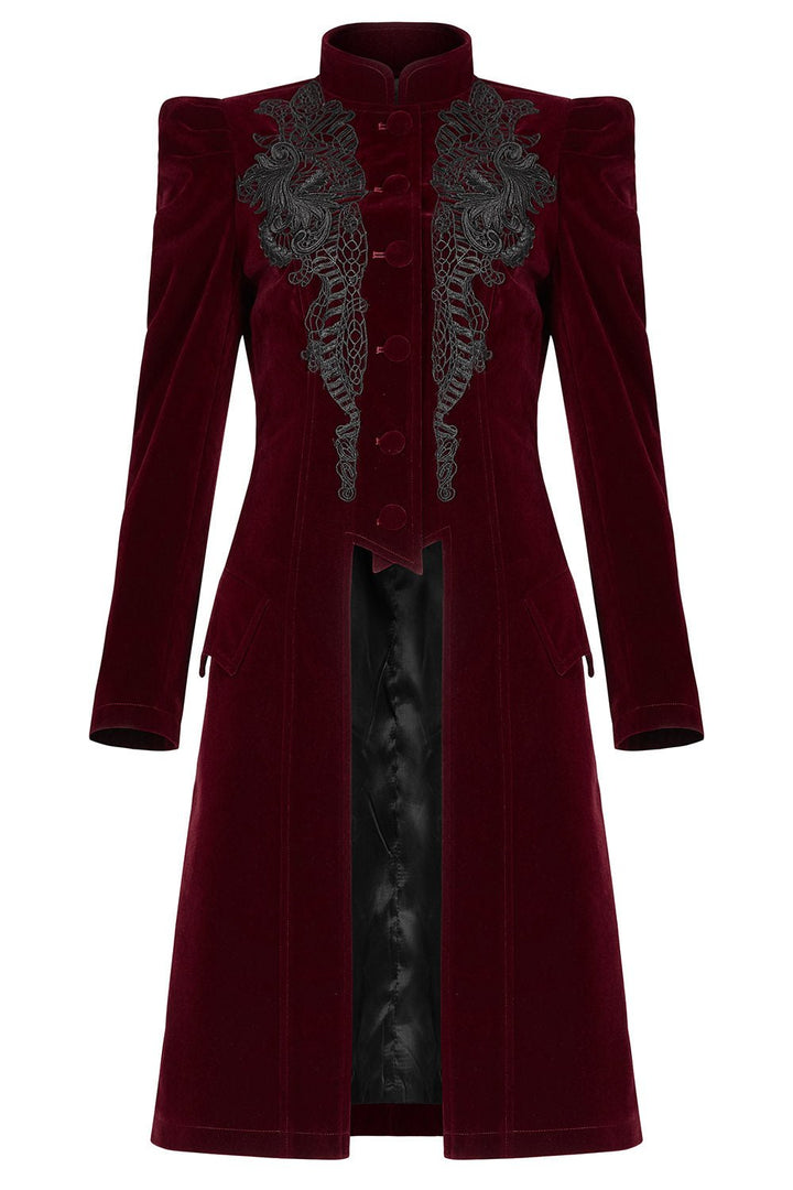 Bleeding Rose Velvet Coat [RED] - womens outerwear - VampireFreaks - Punk Rave