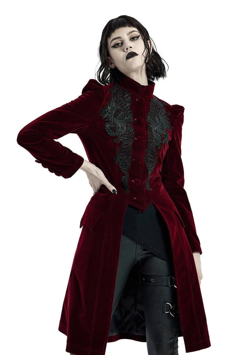 Bleeding Rose Velvet Coat [RED] - womens outerwear - VampireFreaks - Punk Rave