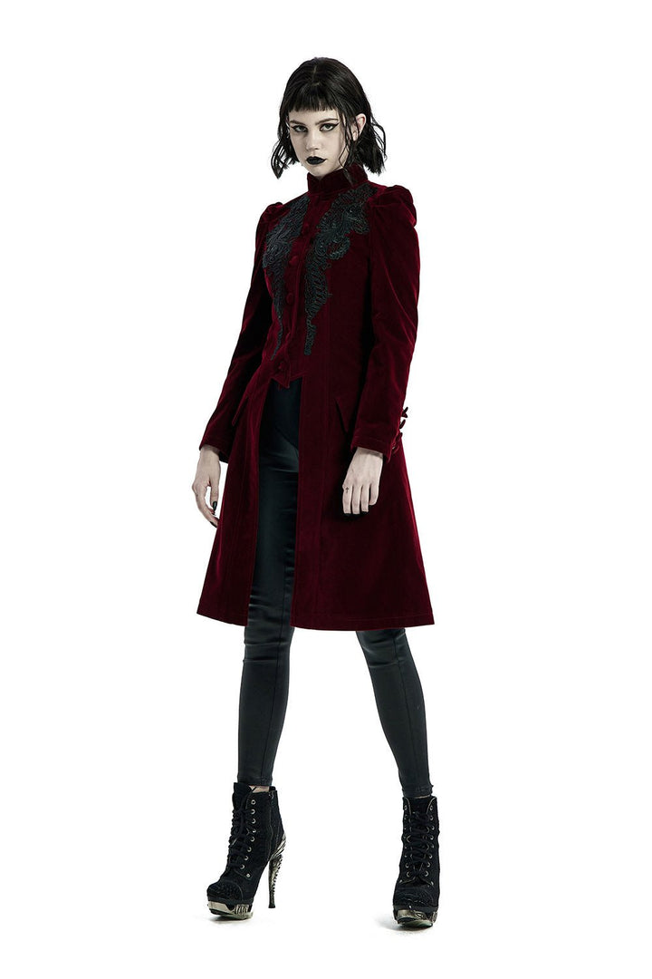 Bleeding Rose Velvet Coat [RED] - womens outerwear - VampireFreaks - Punk Rave