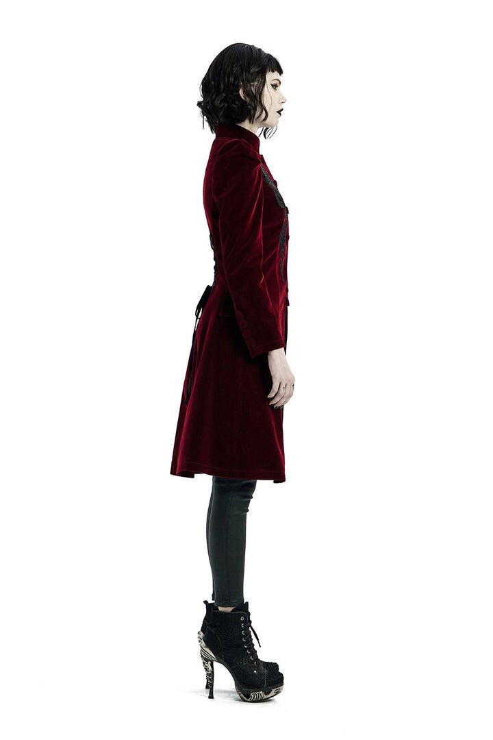 Bleeding Rose Velvet Coat [RED] - womens outerwear - VampireFreaks - Punk Rave