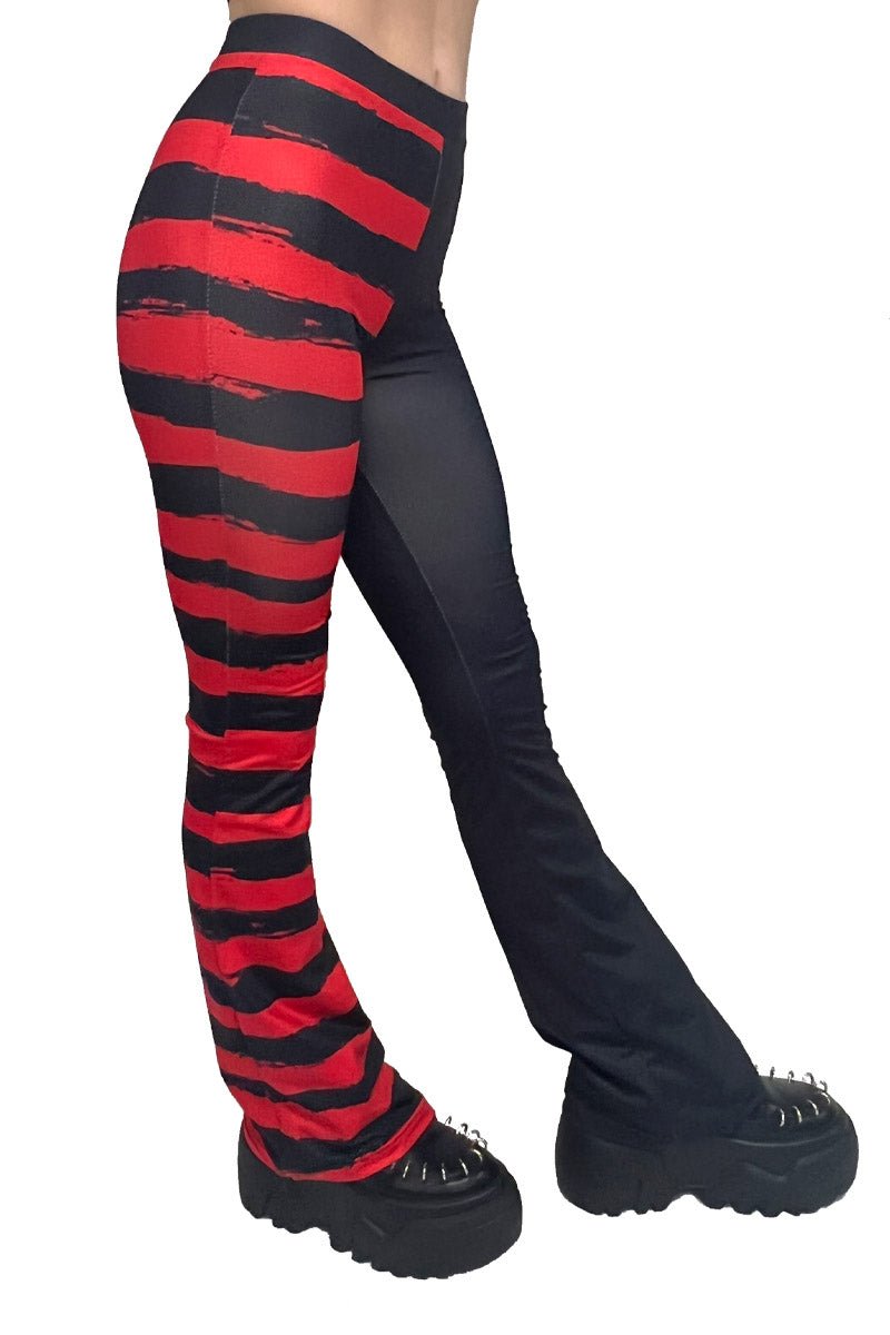 Blood Bat Striped Flares [BLACK/RED] - womens bottoms - VampireFreaks - VampireFreaks