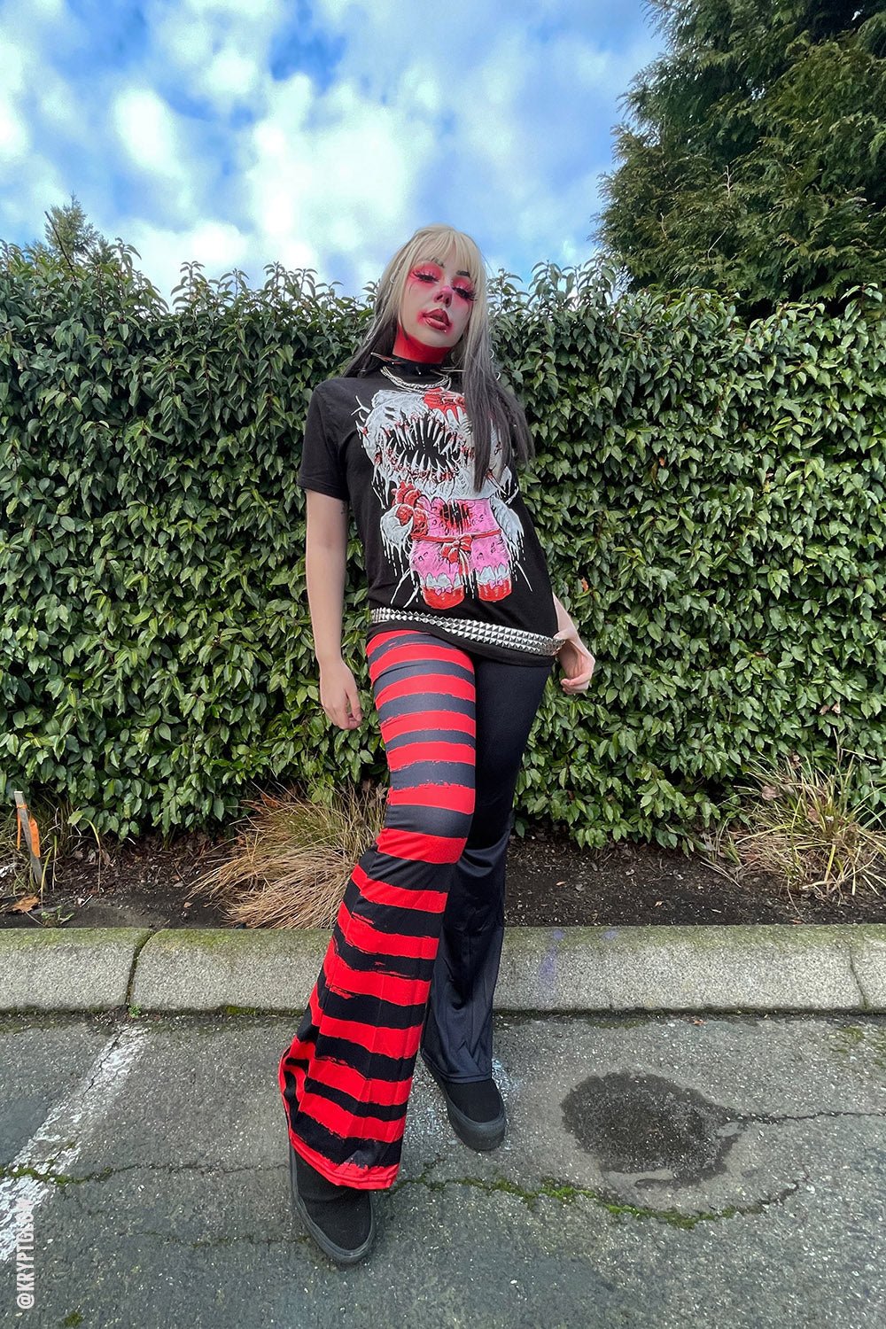 Blood Bat Striped Flares [BLACK/RED] - womens bottoms - VampireFreaks - VampireFreaks