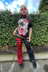 Blood Bat Striped Flares [BLACK/RED] - womens bottoms - VampireFreaks - VampireFreaks