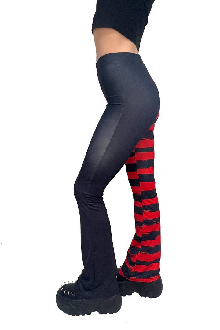 Blood Bat Striped Flares [BLACK/RED] - womens bottoms - VampireFreaks - VampireFreaks