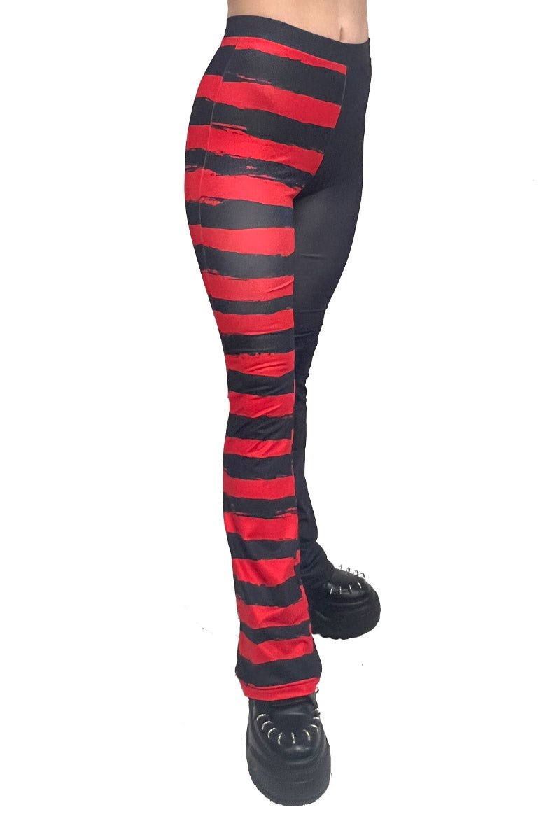 Blood Bat Striped Flares [BLACK/RED] - womens bottoms - VampireFreaks - VampireFreaks