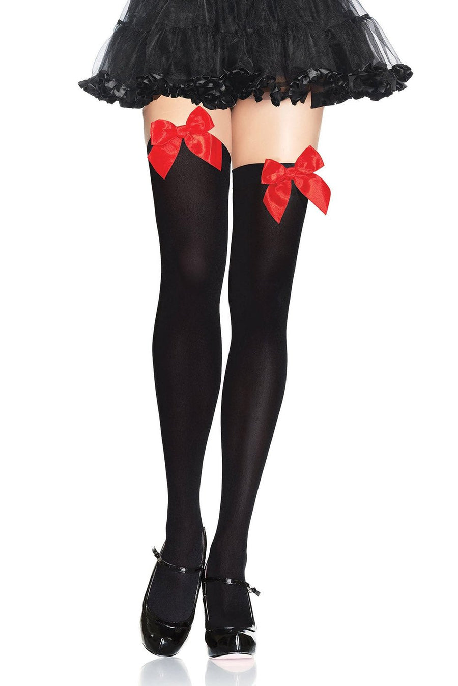 Blood Bows Thigh High Socks [BLACK/RED] - socks & stockings - VampireFreaks - Leg Avenue