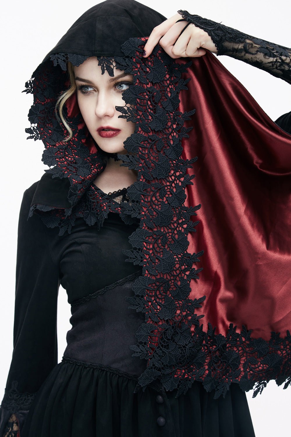 Blood Crimson Satin - Lined Cloak - womens outerwear - VampireFreaks - Devil Fashion