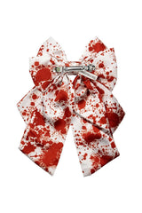 red and white blood splatter hair bow barrette with knife charm 