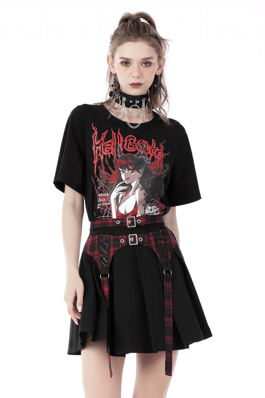 Blood Hugs Pleated Mini Skirt [RED PLAID] - skirts - VampireFreaks - Dark In Love