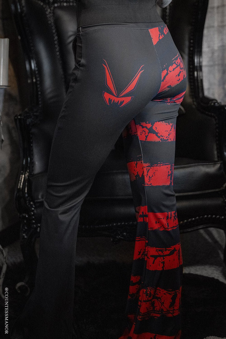 Blood Oath Striped Split Flares [Red/Black] - womens bottoms - VampireFreaks - VampireFreaks