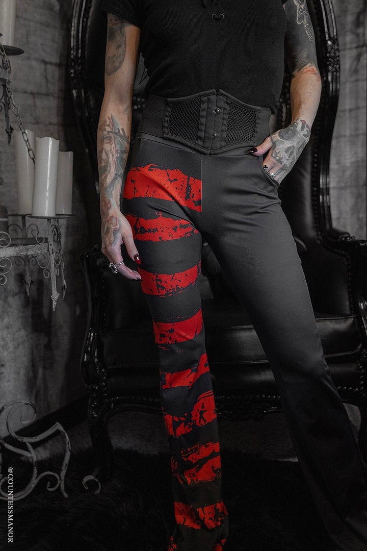 Blood Oath Striped Split Flares [Red/Black] - womens bottoms - VampireFreaks - VampireFreaks