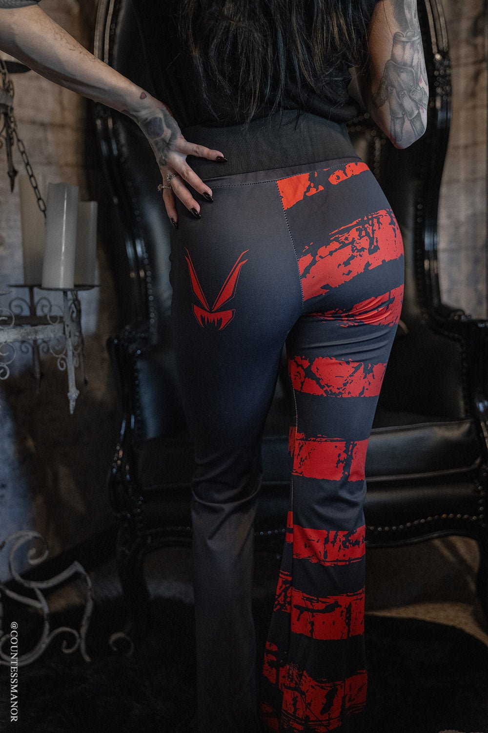 Blood Oath Striped Split Flares [Red/Black] - womens bottoms - VampireFreaks - VampireFreaks