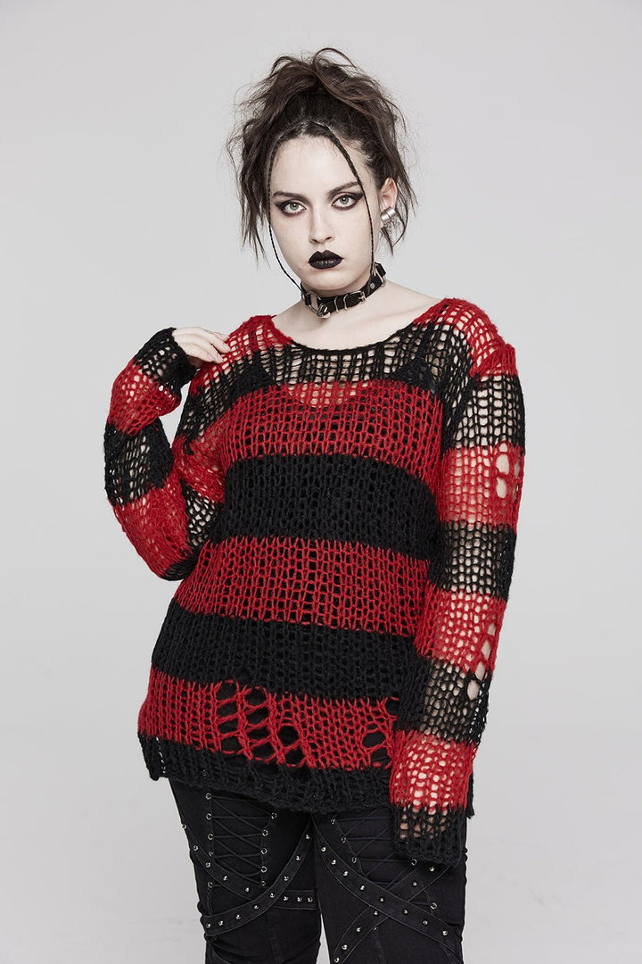 Blood Pact Striped Sweater [RED/BLACK] - mens outerwear - VampireFreaks - Punk Rave