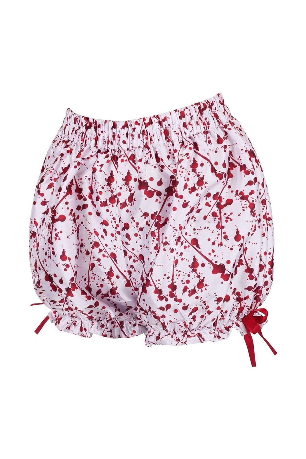 red and white horror womens blood-splatter shorts