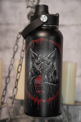 gothic vampire bat water bottle on a gray background.