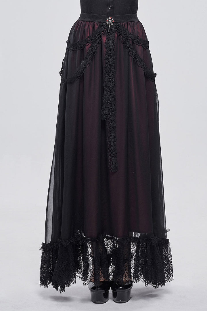 Blooddrop Layered Lace Maxi Skirt - womens bottoms - VampireFreaks - Devil Fashion