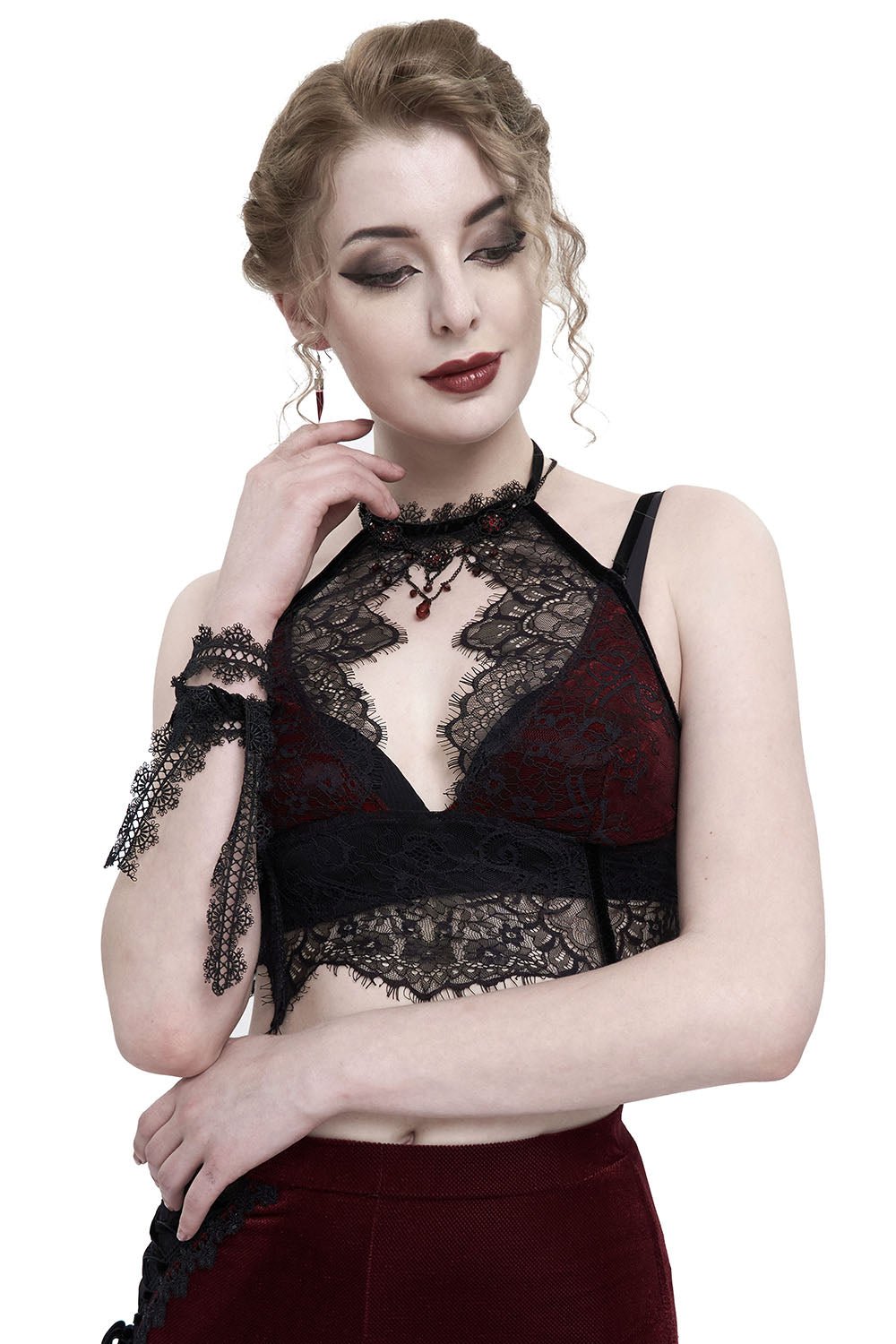 Blooddrop Velvet Crop Top - womens tops - VampireFreaks - Devil Fashion