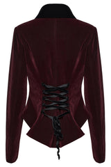 Bloodline Velvet Coat [BLACK/RED] - womens outerwear - VampireFreaks - Punk Rave