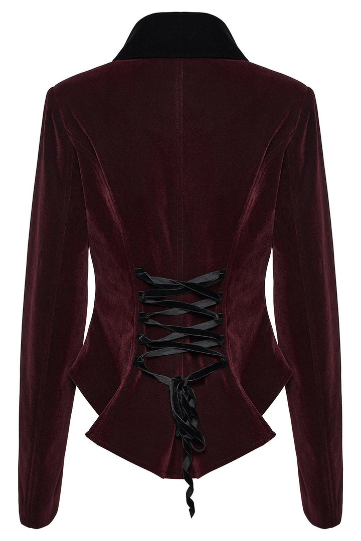 Bloodline Velvet Coat [BLACK/RED] - womens outerwear - VampireFreaks - Punk Rave