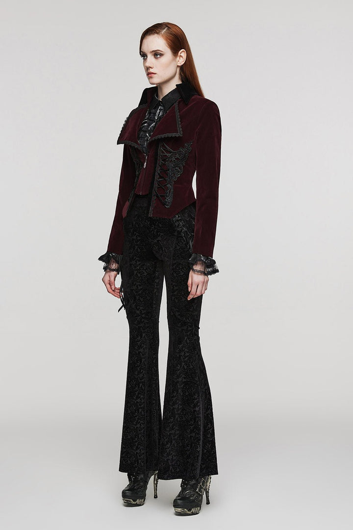 Bloodline Velvet Coat [BLACK/RED] - womens outerwear - VampireFreaks - Punk Rave