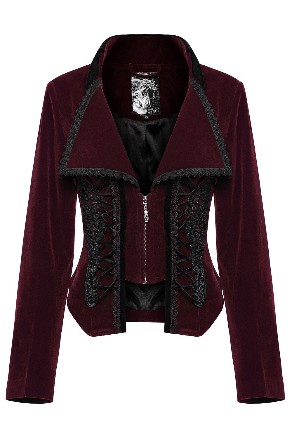 Bloodline Velvet Coat [BLACK/RED] - womens outerwear - VampireFreaks - Punk Rave