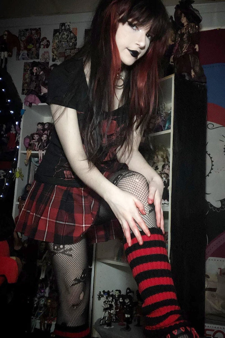 Bloodthirst Striped Leg Warmers [BLACK/RED] - socks & stockings - VampireFreaks - VampireFreaks