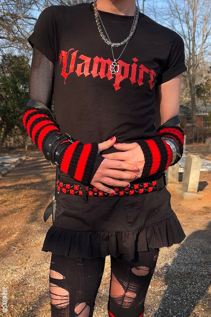 Bloodthirst Striped Leg Warmers [BLACK/RED] - socks & stockings - VampireFreaks - VampireFreaks