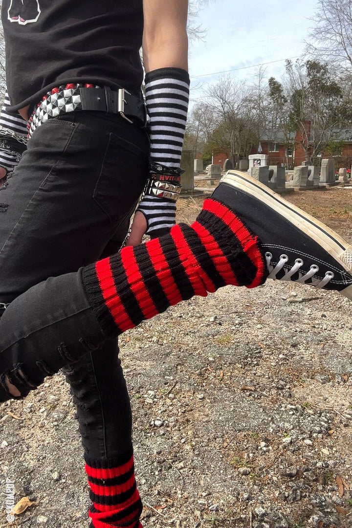 Bloodthirst Striped Leg Warmers [BLACK/RED] - socks & stockings - VampireFreaks - VampireFreaks