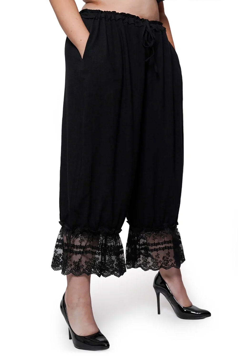 womens black bloomer pants with adjustable drawstring waist from Forest Ink