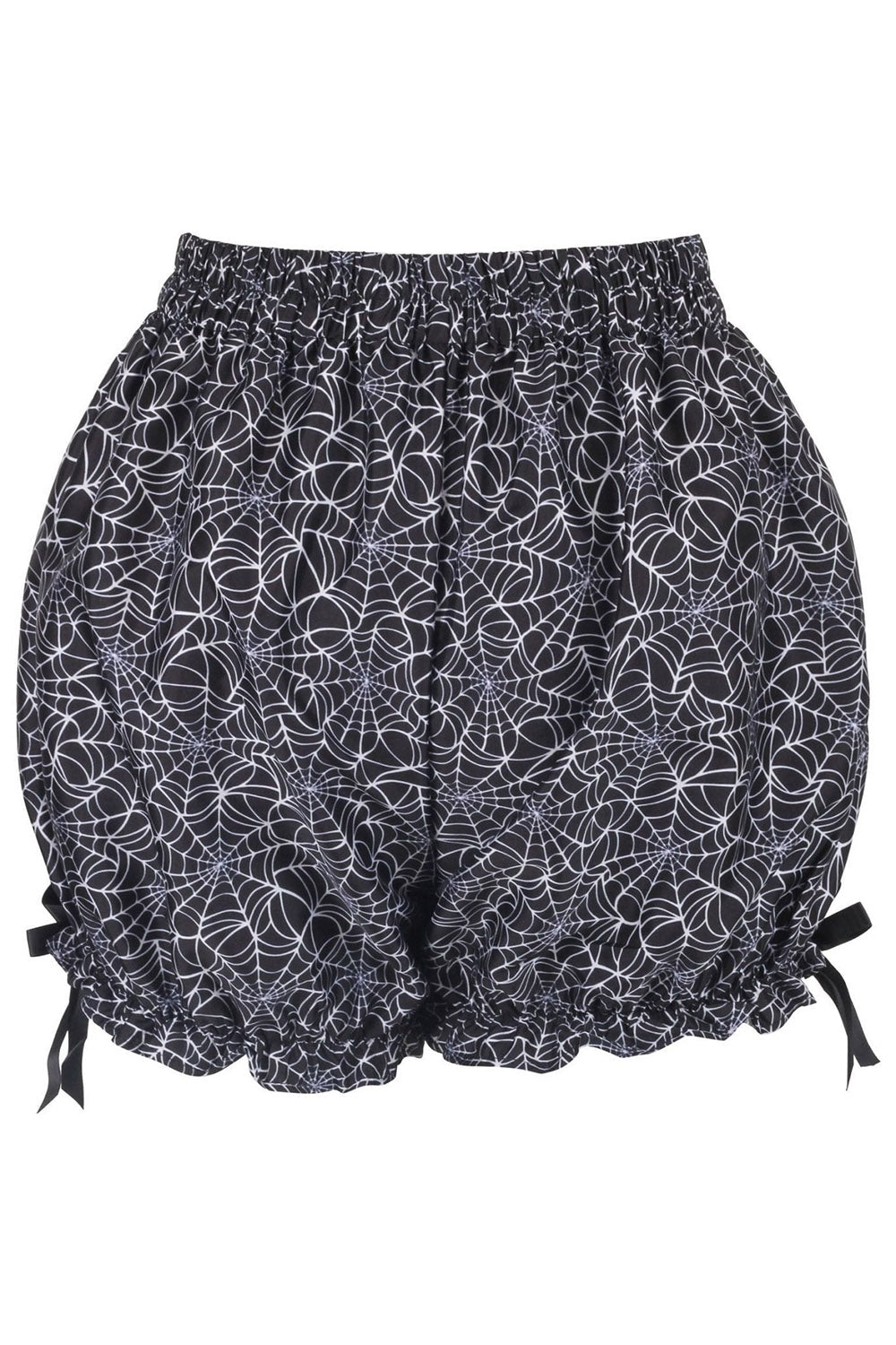 black and white spiderweb bloomer shorts with ruffled hem
