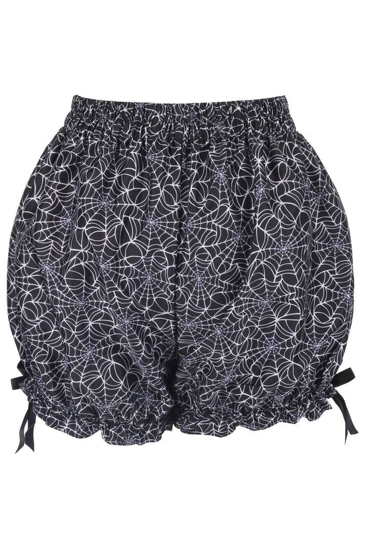black and white spiderweb bloomer shorts with ruffled hem